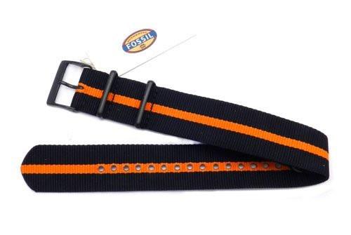 Genuine Fossil Stripe Black and Orange Long Nylon 22mm Watch Strap