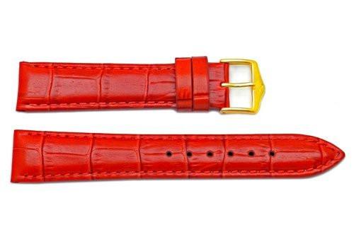 Genuine Textured Leather Alligator Grain Anti-Allergic Red Watch Band