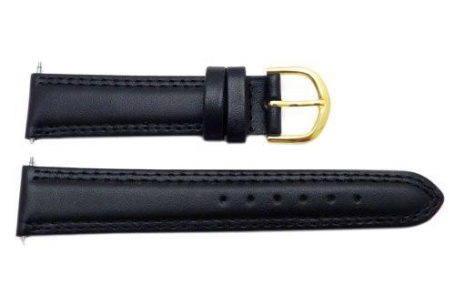 Timex Mens Black Double Stitched Genuine Calfskin Leather 18mm Watch Band