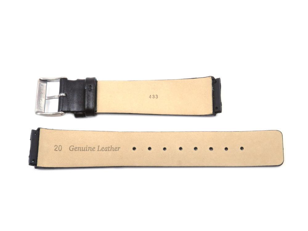 Skagen Style Black Leather 20mm Watch Band with Black Stitching - Installs with screws image