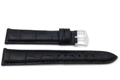 Genuine Textured Leather Alligator Grain Anti-Allergic Black Watch Band