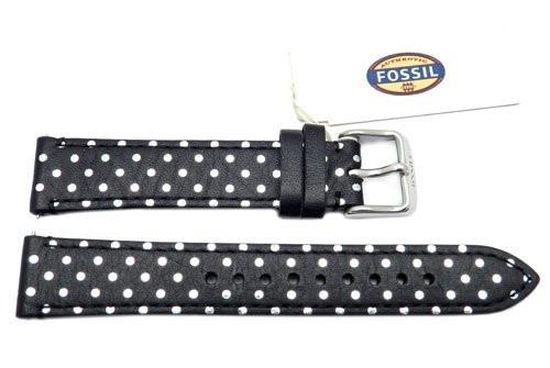 Fossil Black Genuine Leather Polka Dot Design 18mm Watch Strap