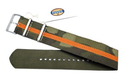 Genuine Fossil Camo And Orange Stripe Polyester 22mm Watch Strap