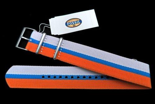 Genuine Fossil Stripe White, Light Blue, and Orange Polyester 22mm Watch Strap