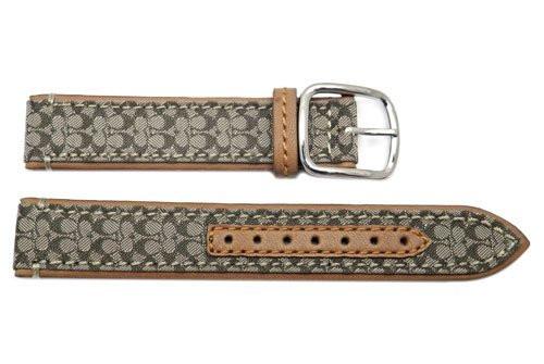 Genuine Coach Khaki Smooth Leather 17mm Monogram Watch Band