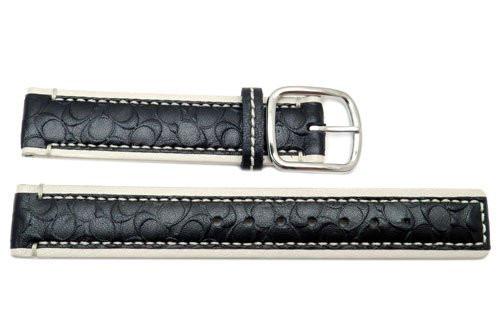 Genuine Coach Black and Cream Smooth Leather 18mm Monogram Watch Band