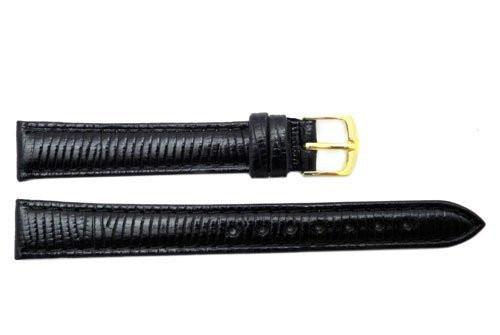 Hadley Roma Black Semi Gloss Lizard Grain Long Watch Band