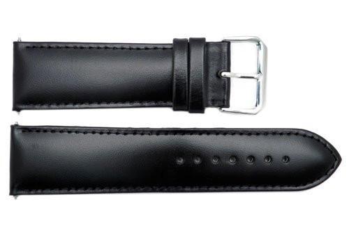 Smooth Black Genuine Leather 24mm Watch Band