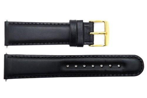 Smooth Black Genuine Leather 18mm Round Tip Watch Band