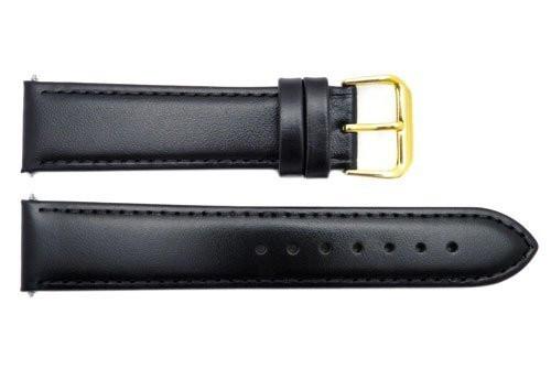 Smooth Black Genuine Leather 20mm Watch Band