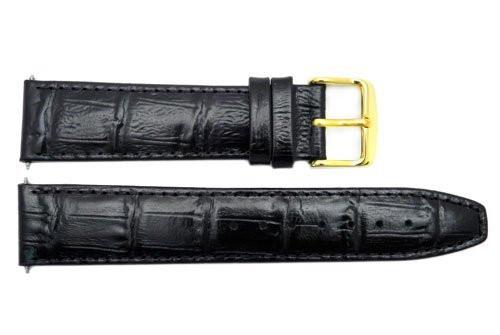 Genuine Leather Black Textured Crocodile Grain 20mm Watch Band