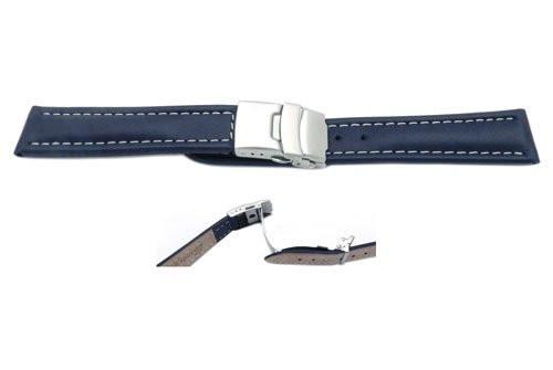 Smooth Waterproof Genuine Leather Deployant Buckle Watch Strap image