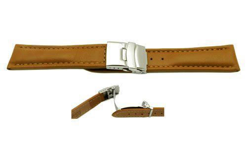 Smooth Waterproof Genuine Leather Deployant Buckle Watch Strap image