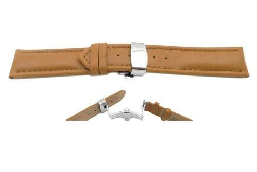 Smooth Waterproof Genuine Leather With Stitching Double Fold-Over Buckle Watch Band image