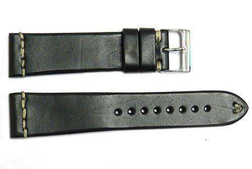 Vintage Handmade Stitched Black Leather Watch Band image