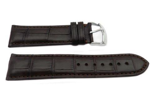 Hadley Roma Brown Genuine Square Grain Alligator Heavy Padded Watch Strap