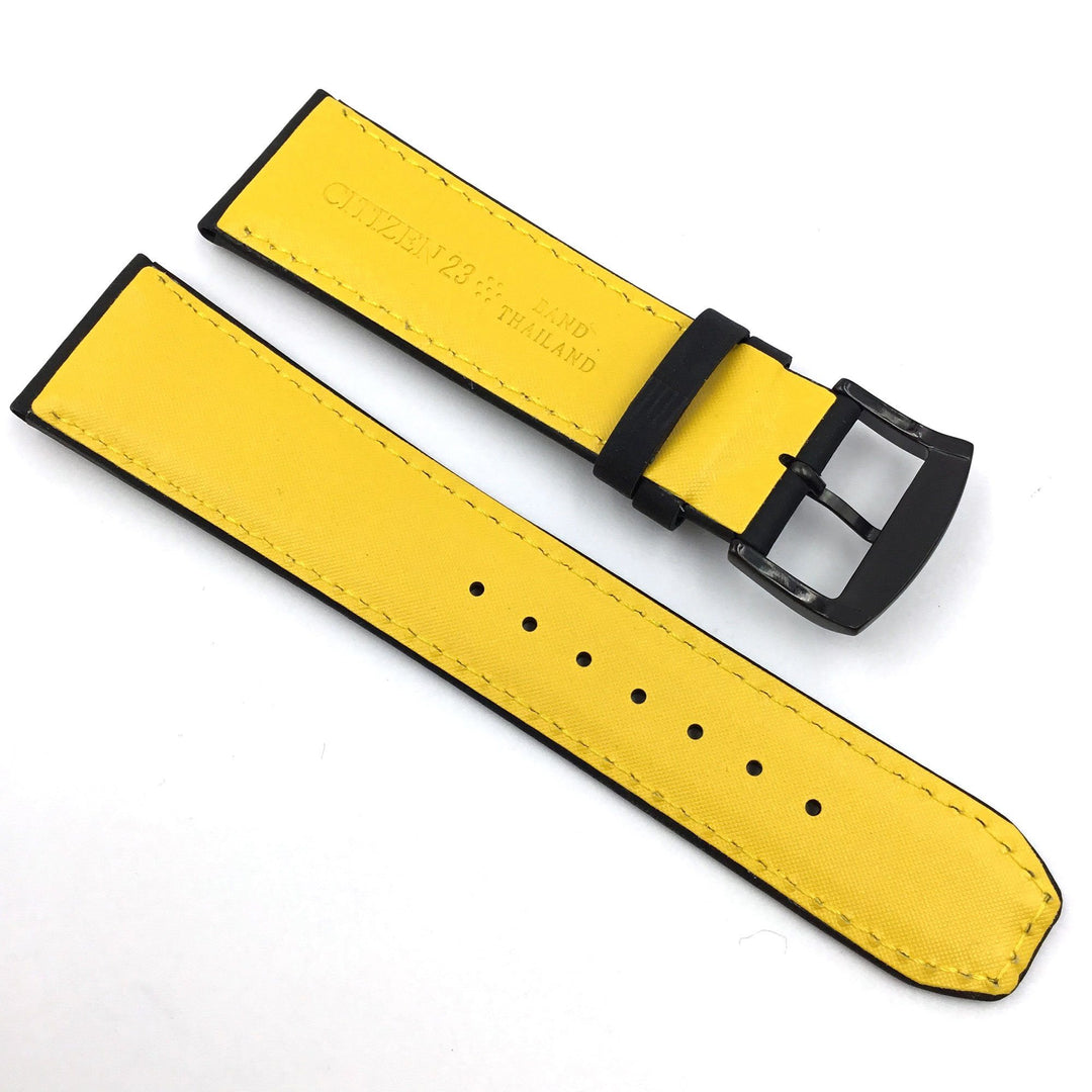 CITIZEN WATCH BAND BLACK W/ YELLOW STITCH 23MM SPECIALTY PART # 59-S52633 image