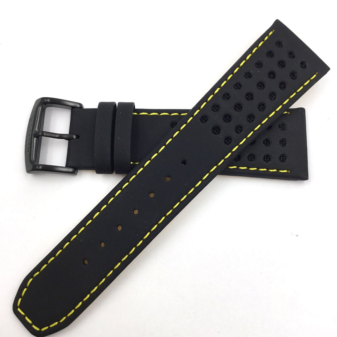 CITIZEN WATCH BAND BLACK W/ YELLOW STITCH 23MM SPECIALTY PART # 59-S52633 image