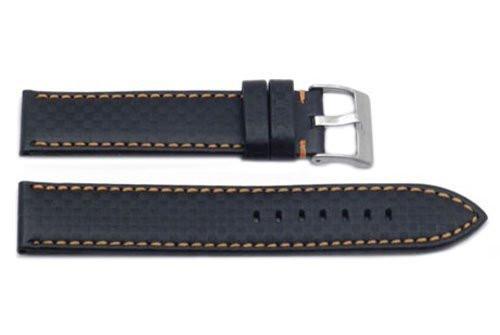 Hadley Roma Carbon Fiber Style Orange Contrast Stitching Watch Strap