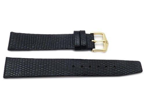 Genuine Textured Leather Lizard Grain Glossy Black Watch Band