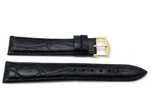 Genuine Textured Leather Crocodile Grain Anti-Allergic Semi-Gloss Black Watch Band