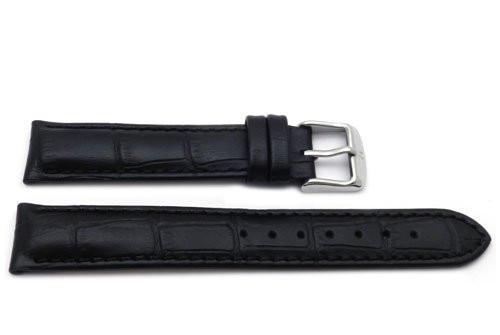 Genuine Textured Leather Alligator Grain Anti-Allergic Black Watch Band