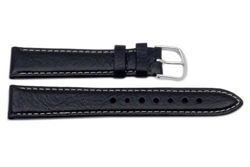 Genuine Textured Semi-Gloss Leather Black Watch Band