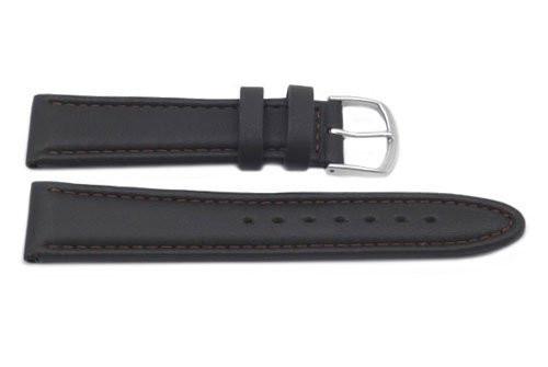 Genuine Smooth Padded Dark Brown Leather Watch Strap