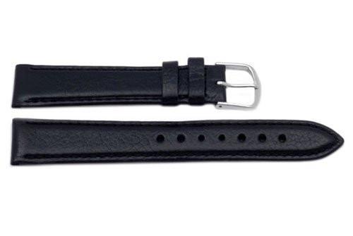 Genuine Textured Leather Semi-Gloss Black Long Watch Strap