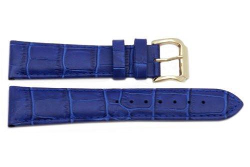 Genuine Square Crocodile Textured Leather Blue Watch Strap