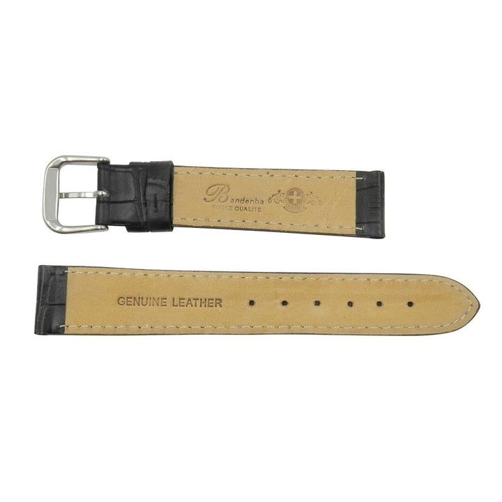 Genuine Leather Square Crocodile Grain Black Watch Strap image