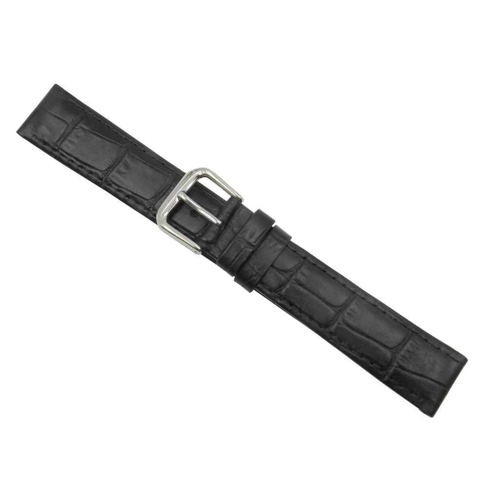 Genuine Leather Square Crocodile Grain Black Watch Strap image