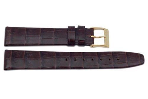 Genuine Square Crocodile Grain Leather Dark Brown Watch Band