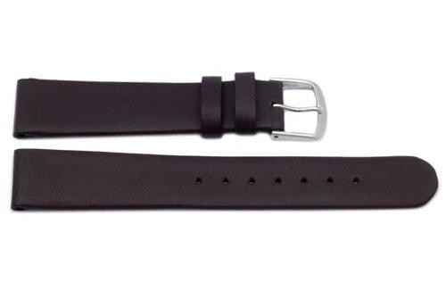 Genuine Smooth Flat Leather Dark Brown Watch Band