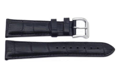 Genuine Square Crocodile Textured Leather Black Watch Band