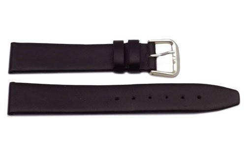 Genuine Smooth Leather Flat Dark Brown Watch Band