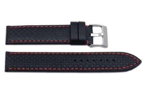 Hadley Roma Carbon Fiber Style Red Contrast Stitching Watch Strap