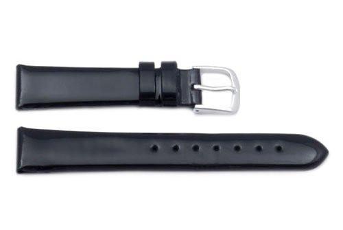 Hadley Roma Genuine Black Leather Glossy Watch Band