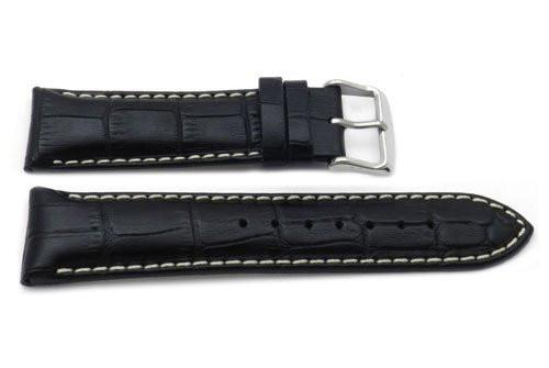 Genuine Alligator Grain Heavy Padded White Stitching Watch Strap