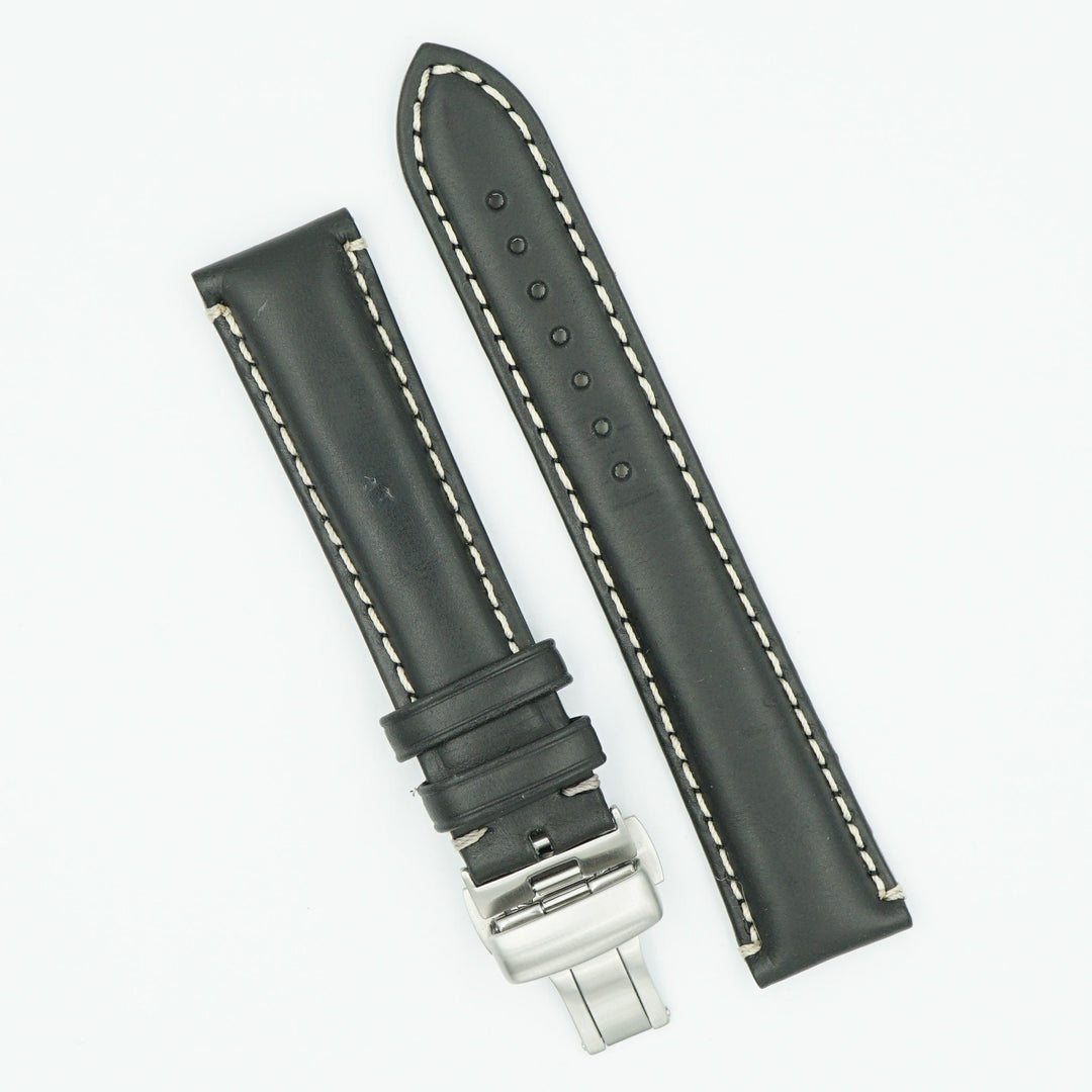 Oil Tanned Leather Black Deployant Watch Band image