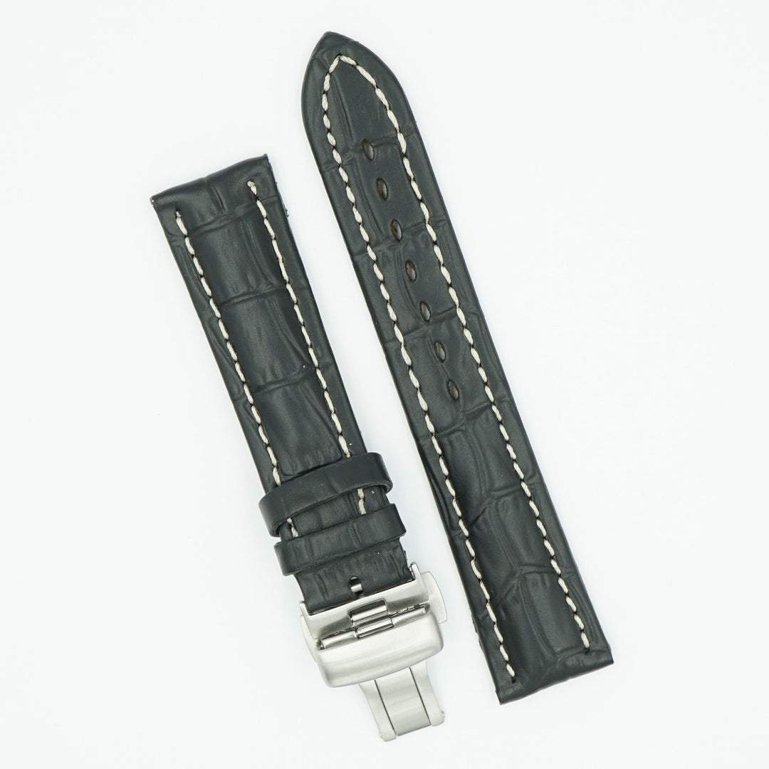 Italian Leather Black Deployant Watch Band image