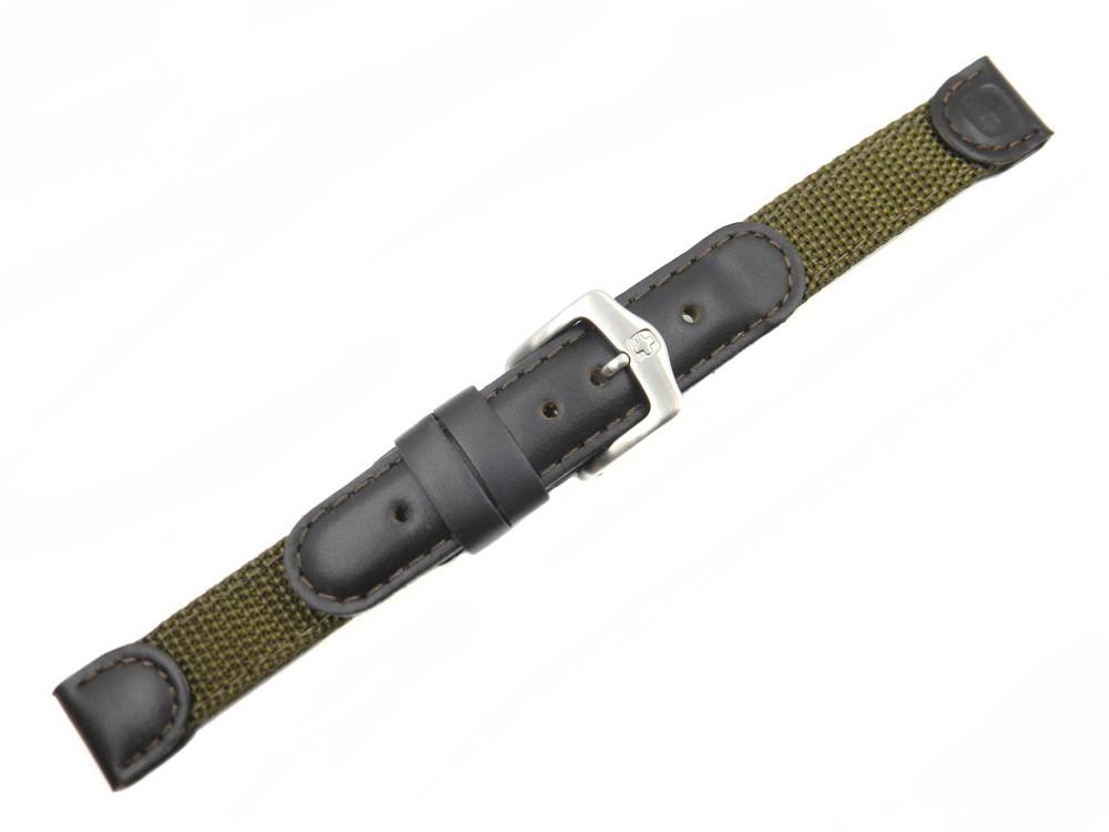 Genuine Swiss Army Olive Green Nylon Dark Brown Leather 14mm Watch Band image