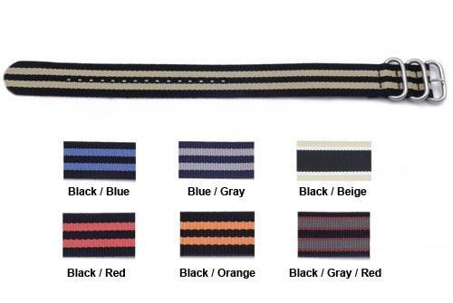 Genuine Nylon Flat Color Striped Watch Strap