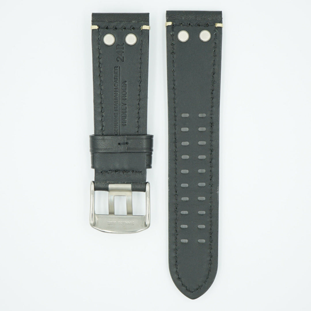 Rivited Leather Field Watch Strap - Black image