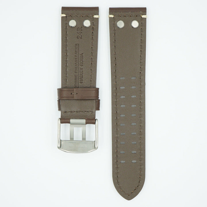 Rivited Leather Field Watch Strap - Brown image