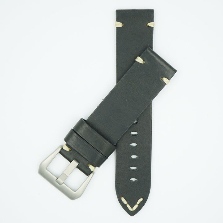 Vintage Heavy Black Leather Watch Strap image