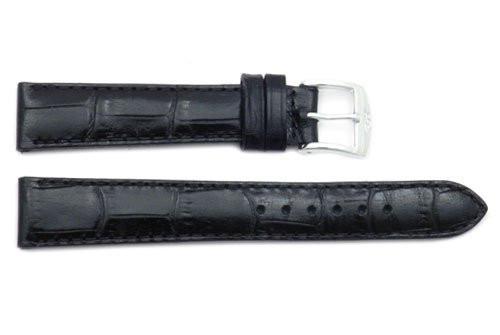 ZRC Genuine Black Leather Alligator Grain Waterproof Anti-Allergic Extra Short Watch Strap