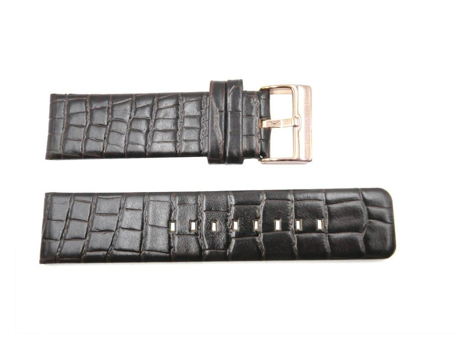 Kenneth Cole 24mm Leather Dark Brown Crocodile Grain Watch Strap image