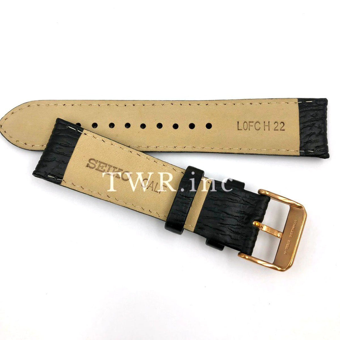 Seiko 22mm SSC448 Black Leather Watch Band Strap with Pins image