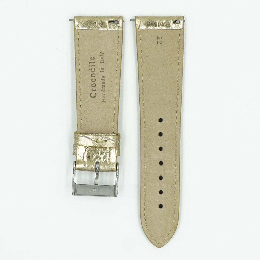 Womens Metallic Crocodile Watch Strap - Gold image